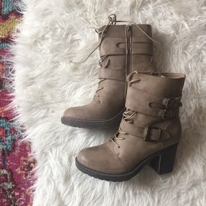JustFab Taupe Brown Buckle Booties
